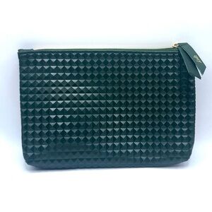 Ipsy | Textured Dark Green Zip Pouch with Gold Hardware & Hot Pink Interior